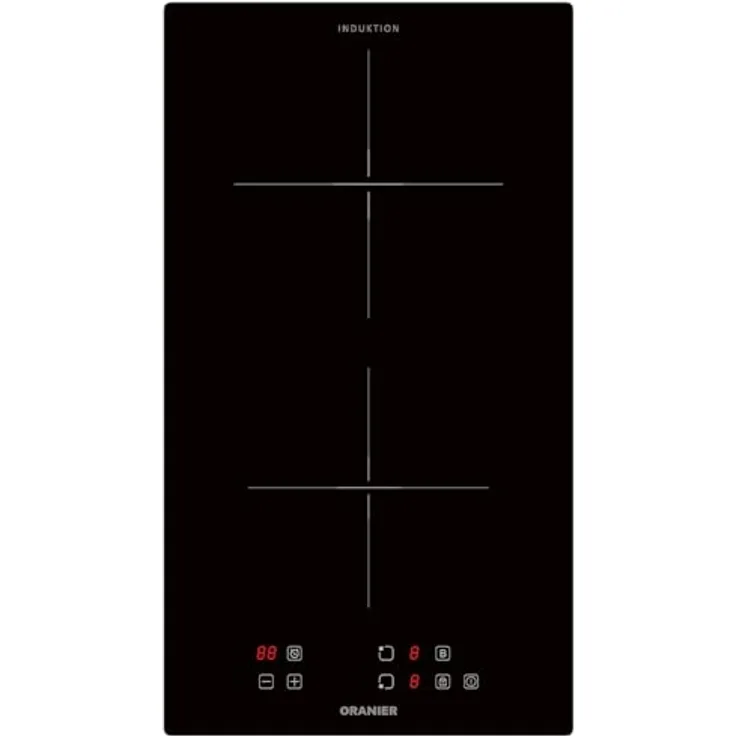 Oranier KFI331, Induktionskochfeld 30 cm, 2 Zonen Domino Glaskeramik mit Touch Control, 9 Leistungsstufen, 2-fach Booster, Topferkennung & Timer