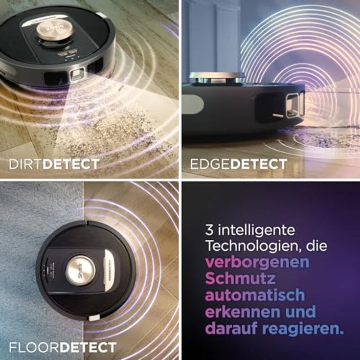 Shark PowerDetect Saugroboter RV2820VEEU, selbstleerend mit 3D- & LiDAR-Navigation, Anti-Allergen- & Anti-Geruch-Basis, NeverStuck-Hindernisumgehung, für Teppiche, Hartböden & Tierhaare, WiFi/App/Alexa, Schwarz - Preisvergleich – Bild 2