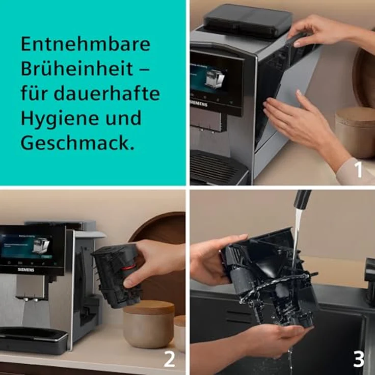 Siemens Kaffeevollautomat EQ900 iAroma, personalisierbare Einstellungen, präzises Mahlwerk, großes 6,8″ Full-Touch-Display, 2 Bohnenbehälter, Silber, TQ927E03 – Bild 4