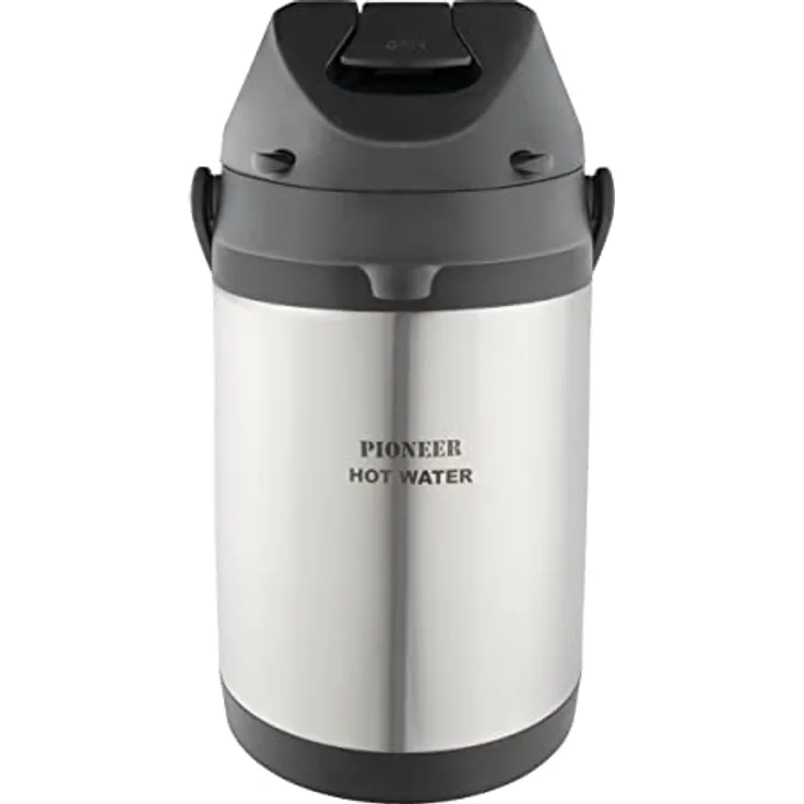 Pioneer Airpot Isolier-Pumpkanne, 3 Liters, Edelstahl-Getränkespender, Beschriftet mit 'WATER', Doppelwandig mit Griff, Bis zu 8 Stunden Heiβ und 24 Stunden Kühl, SS30HC-WAT