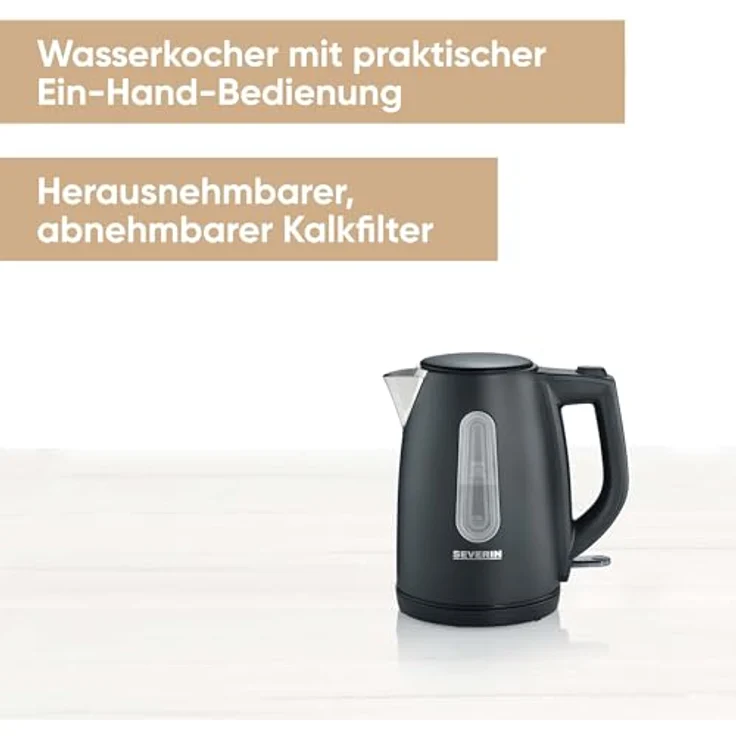 SEVERIN WK 9553 Wasserkocher, 2200, Edelstahl, 1 Liter, schwarz-matt – Bild 2