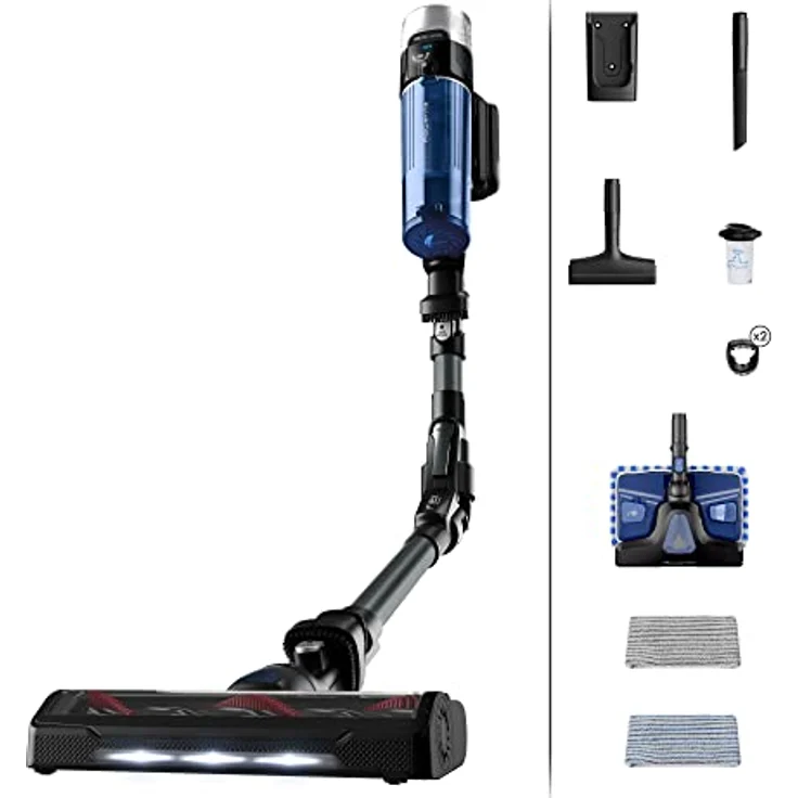 Rowenta RH20C2 X-Force Flex 9.60 Allergy Aqua kabelloser Akku-Stabstaubsauger | 100 Air Watt | herausnehmbarer Akku | bis zu 45 Min. Laufzeit | kompakt | Flex-Gelenk | LED-Düse | Blau/Schwarz – Bild 1