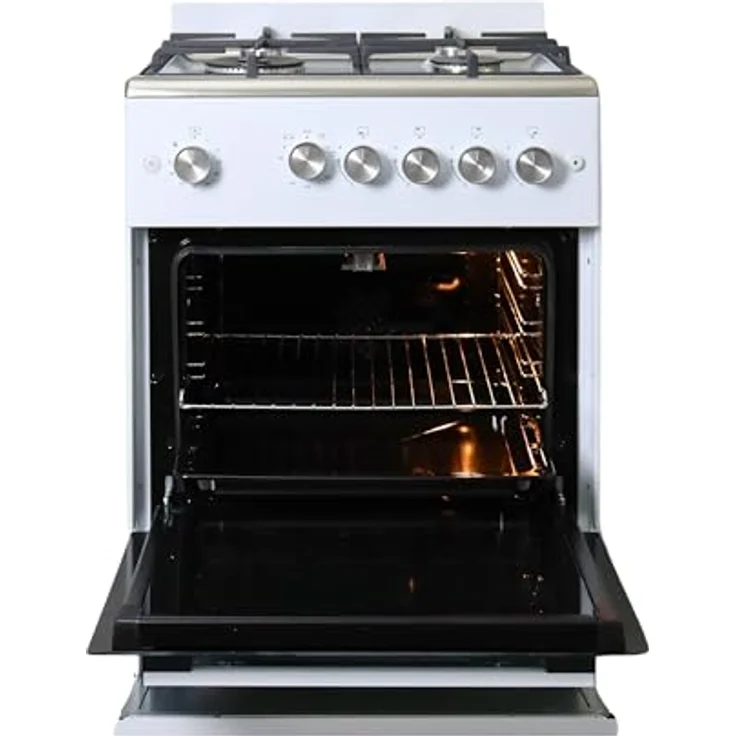 Gasline SHGG6060FGWW Gasstandherd Gaskochfeld WOK Brenner, Gasbackofen mit Timer und Thermostat, 60 cm Edelstahl/Weiß Erdgas LPG – Bild 2