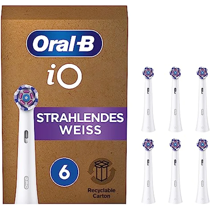 Oral-B iO Strahlendes Weiss Aufsteckbürsten für elektrische Zahnbürste, 6 Stück, Oral-B’s beste Zahnreinigung, Zahnbürstenaufsatz für Oral-B Zahnbürsten, briefkastenfähige Verpackung – Bild 1