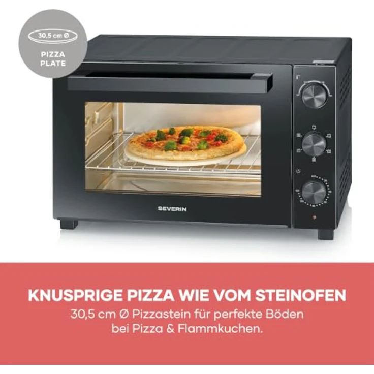 Severin TO 9025 Minibackofen, elektrisch mit 1800 W, schwarz, Grill- und Heißluftfunktion, höhenverstellbarer Grillrost – Bild 6