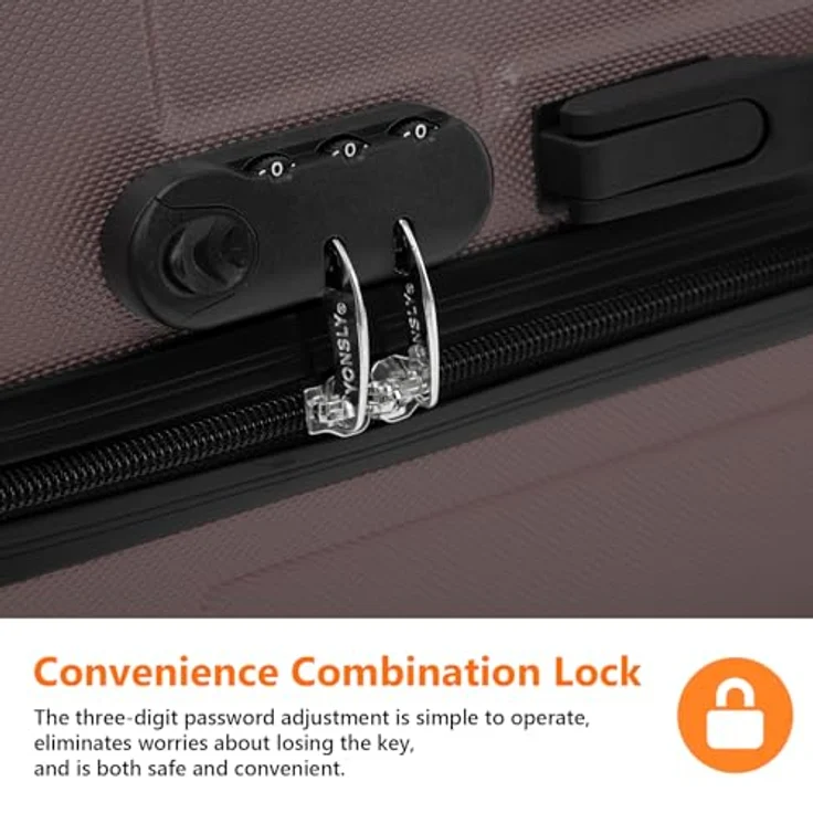 YONSLY Gepäck Suitcase Reisekoffer, Hartschalenreisekoffer mit 360° Lenkrollen, Zahlenschloss, mehrstufiger Teleskopgriff (S, Braun) – Bild 4