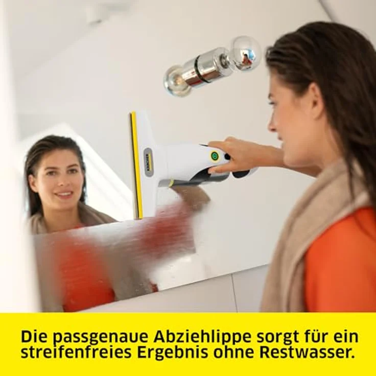 Kärcher WV 1 Compact Care, Akku-Fenstersauger mit 25 min Akkulaufzeit, 100 ml Schmutzwassertank, Weiß, mit USB-C-Port, Mikrofaser-Wischbezug und 20 ml Fensterreiniger – Bild 4