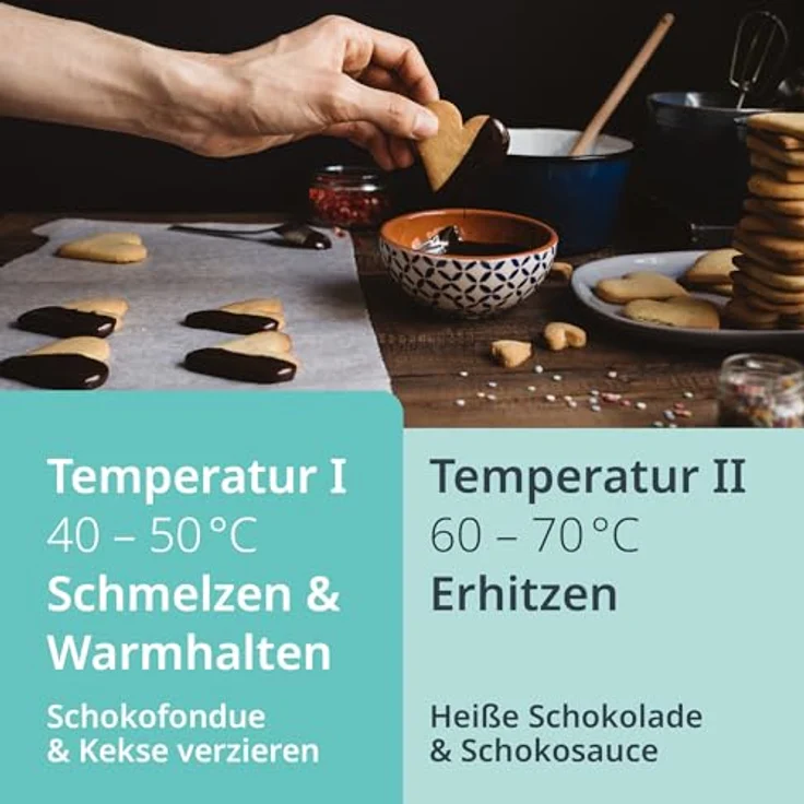 ADE elektrisches Schokofondue 500 ml mit 8 Spießen, Temperiergerät mit 2 Temperaturstufen, teflonbeschichtete herausnehmbare Schüssel, ideal für Schokobrunnen – Bild 5