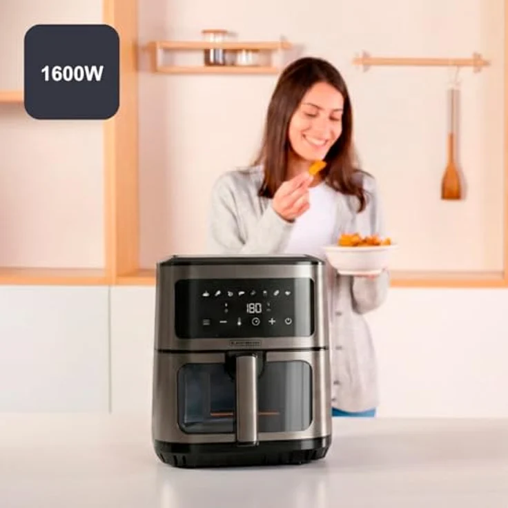 Black+Decker BXAF2501E, Heißluftfritteuse ohne Öl, 1600 W, 6,5 L, 8 Programme, Touchscreen, Temperatur 80–200 °C, Sichtfenster, Timer, Signalton – Bild 5