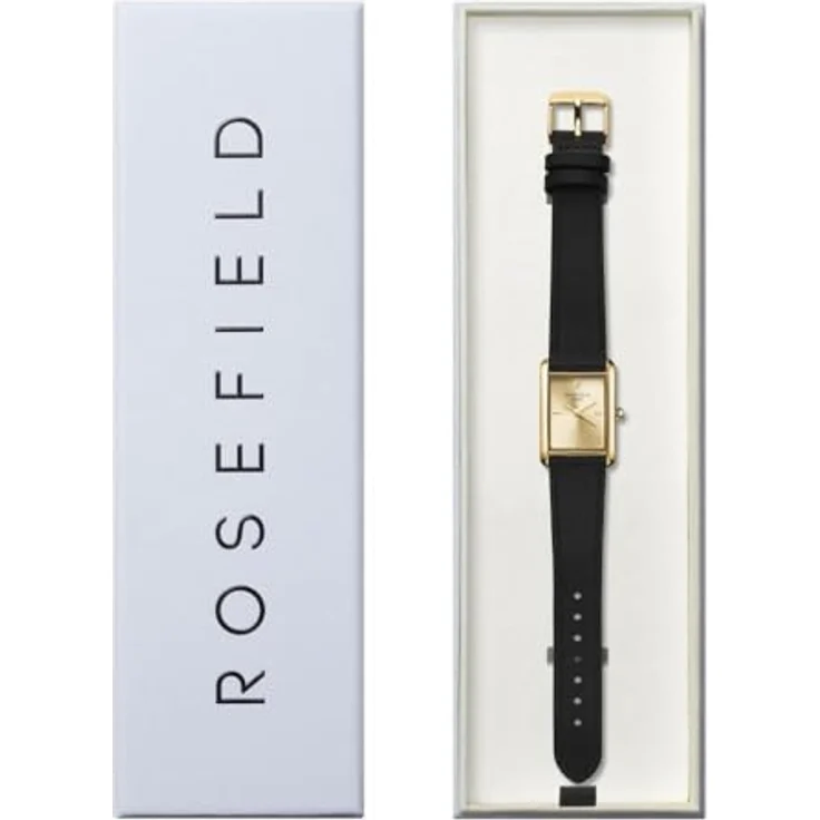 ROSEFIELD Quarzuhr Heirloom, elegante Armbanduhr für Frauen mit goldfarbenem Sunray-Zifferblatt und schwarzem Lederarmband, wasserdicht bis 3 bar – Bild 3
