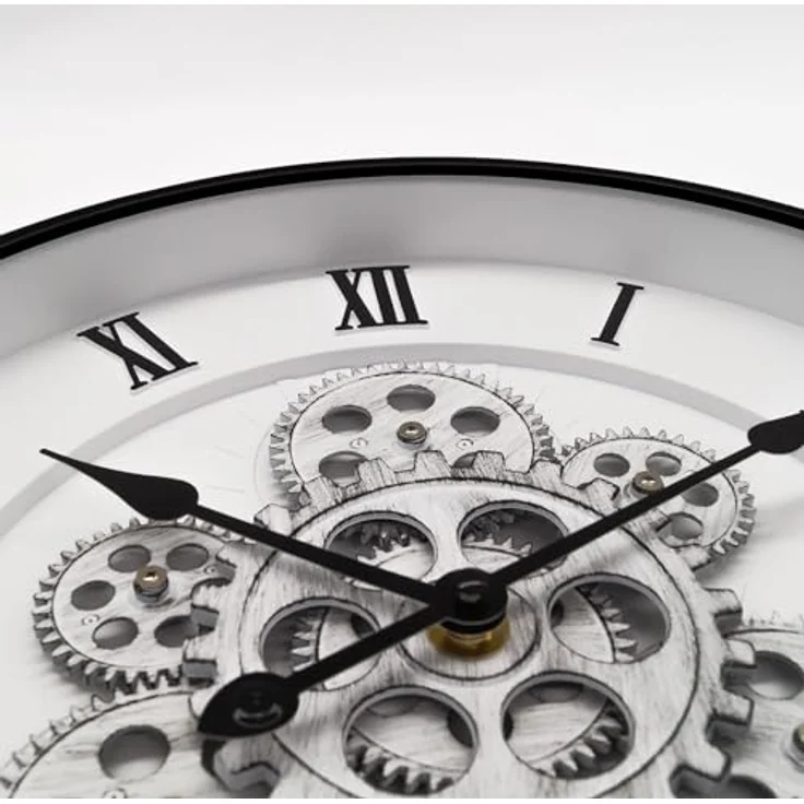 K&L Wall Art 40cm große industrielle Zahnrad Wanduhr Steampunk Wohnzimmeruhr Vintage Metalloptik (minimalistisch schwarz-weiß) – Bild 5