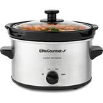 Elite Gourmet MST-275XS Elektrischer ovaler Schongarer, einstellbare Temperatur, Vorspeisen, Saucen, Eintöpfe und Dips, spülmaschinenfester Glasdeckel und Topf (2 Quart, Edelstahl)