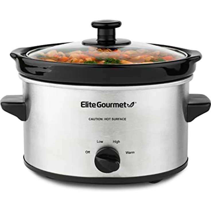 Elite Gourmet MST-275XS Elektrischer ovaler Schongarer, einstellbare Temperatur, Vorspeisen, Saucen, Eintöpfe und Dips, spülmaschinenfester Glasdeckel und Topf (2 Quart, Edelstahl) – Bild 1