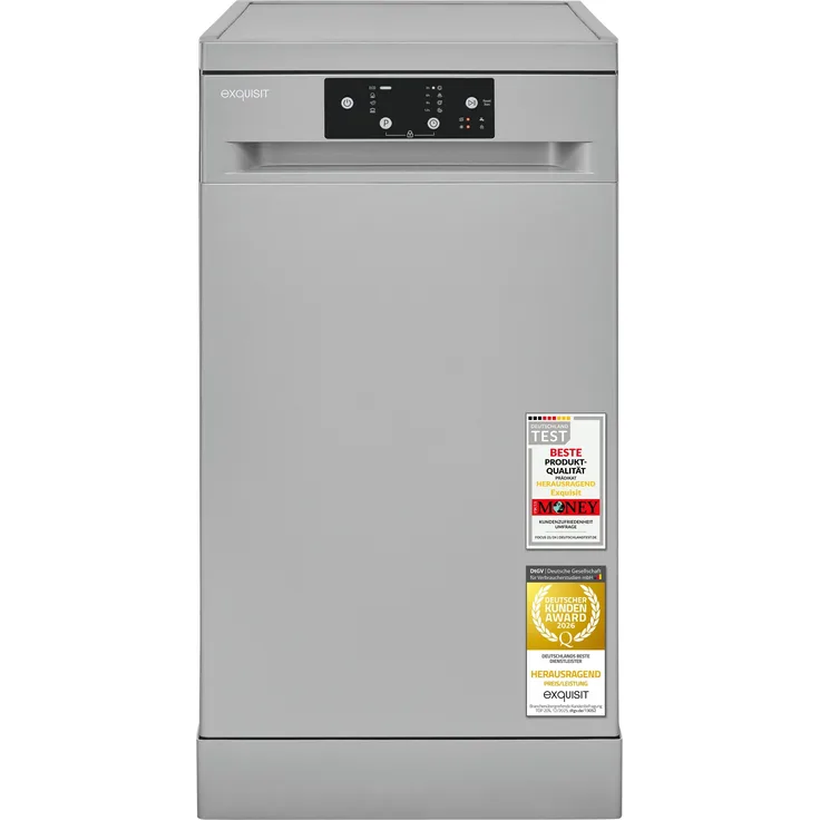 Exquisit GSP9109-451D, Geschirrspüler mit 9 Maßgedecken, Wasserverbrauch 10,0 L/Zyklus, 49 dB, Energieklasse D, silber