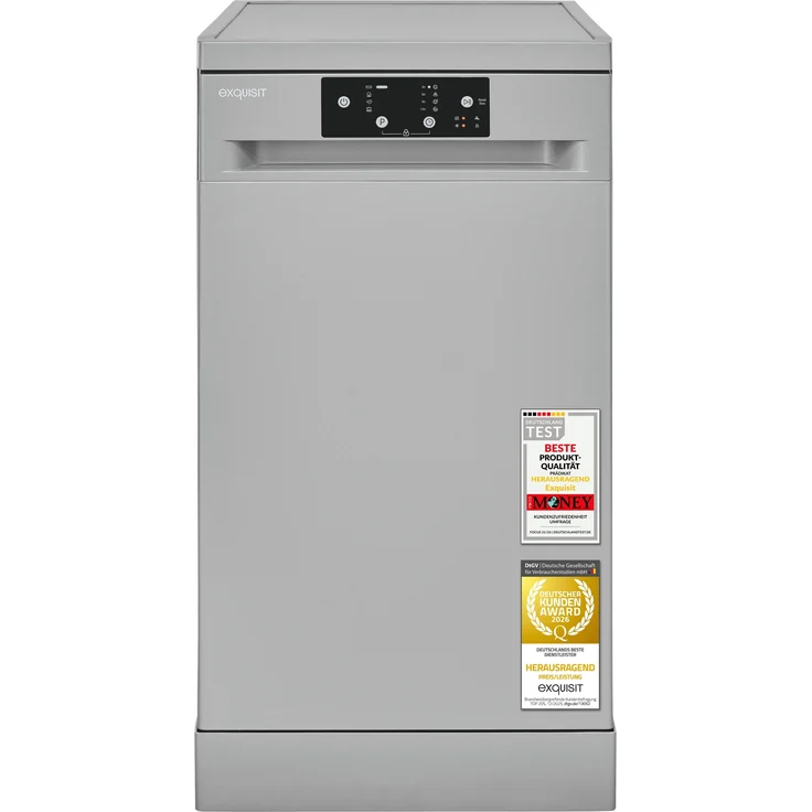Exquisit GSP9109-451D, Geschirrspüler mit 9 Maßgedecken, Wasserverbrauch 10,0 L/Zyklus, 49 dB, Energieklasse D, silber