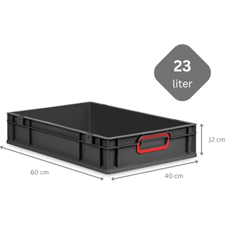 PROREGAL SuperSparSet 8x Eurobox NextGen Color, 23L Eurobehälter mit Auflagedeckel & Schiebeschnappverschlüssen, Schwarz mit roten Griffen, HxBxT 12x40x60cm – Bild 3