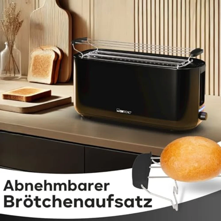 Clatronic Toaster 4 Scheiben TA 3802 schwarz | Toaster mit Brötchenaufsatz & Langschlitz | Auftau-/Aufwärm-/Schnellstoppfunktion - Preisvergleich – Bild 3