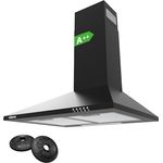 CIARRA CBCB6201 A++ Dunstabzugshaube 60cm Umluft 370m³/h Pyramide Wandhaube mit CBCF002X2 Aktivkohlefilter 3 Leistungsstufen, Schwarz 