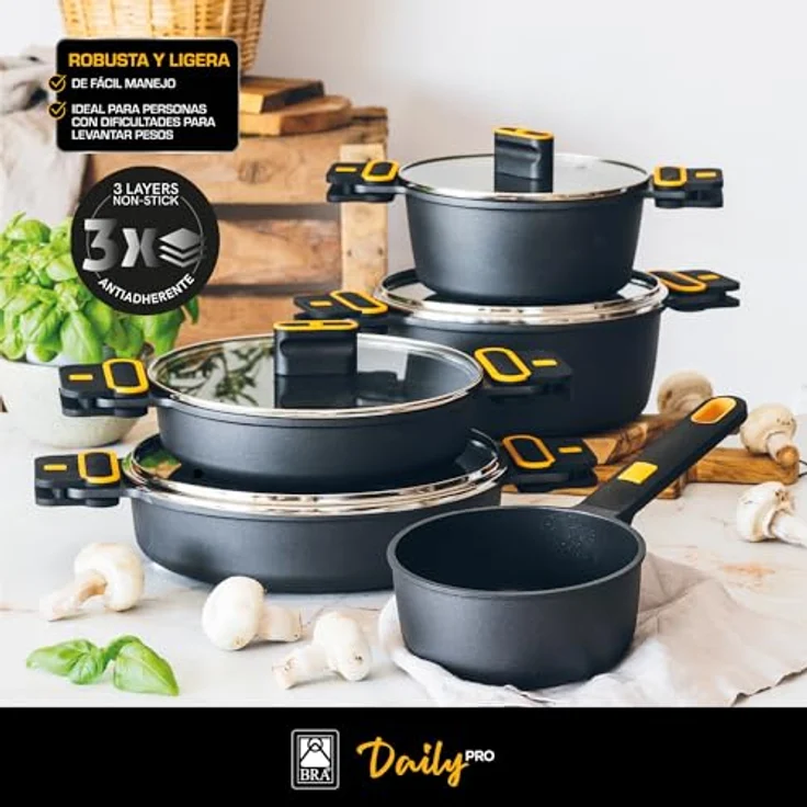 BRA Daily Pro, Niedriger Kochtopf 36 cm, Aluminiumguss, antihaftbeschichtet ohne PFOA, für alle Herdarten und Induktion geeignet, inklusive Glasdeckel – Bild 2