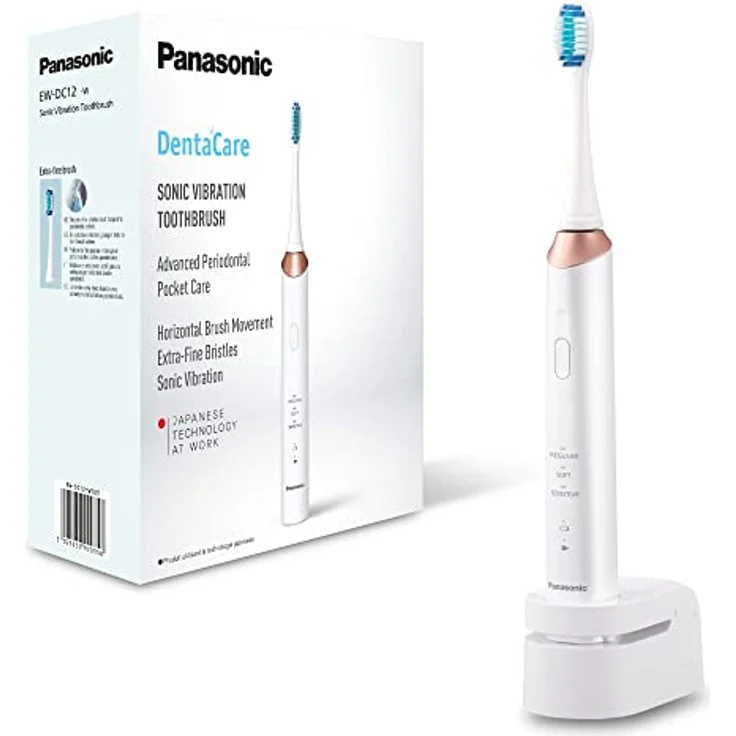 Panasonic EW-DC12 Elektrische Zahnbürste mit Schallschwingungen, 3 Verwendungsmodi, horizontal, perfekt für die Pflege von Zahnfleischtaschen, Weiß-Rosé – Bild 1
