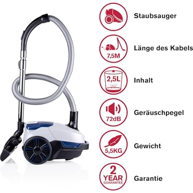 Dirt Devil Staubsauger mit Beutel DD2002 - Bodenstaubsauger 2.5L - 800W - HEPA 10 Filter - Weiß/Blau – Bild 2