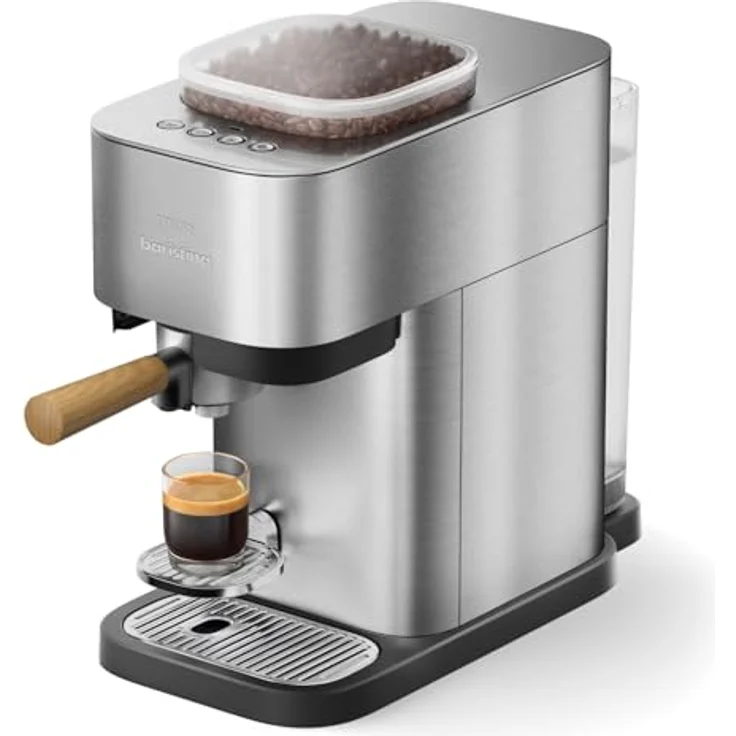 PHILIPS baristina Esprssemachine Plus BAR500/00, Edelstahl/Eschenholz, mit Mahlwerk für ganze Bohnen, Iced Coffee Funktion, 16 bar Pumpendruck – Bild 1