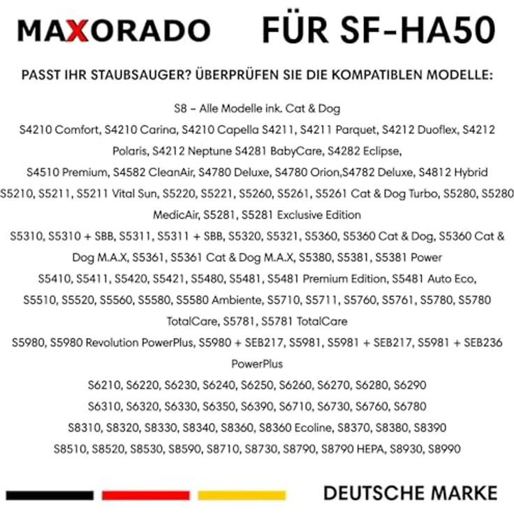 Maxorado HEPA-Filter für Miele Staubsauger, Anti-Allergen mit Aktivkohle, kompatibel mit S8, C2, C3, inkl. SF-AH-50, SF-HA-50 – Bild 4