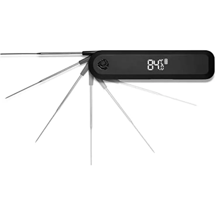 BURNHARD Einstich-Thermometer klappbar, Grillthermometer + Lederschutzhülle, Bratenthermometer, Ultraschnelle Messung, 1,5mm Messspitze, 180° Invisible-Off LED-Display, USB Akkubetrieben – Bild 2