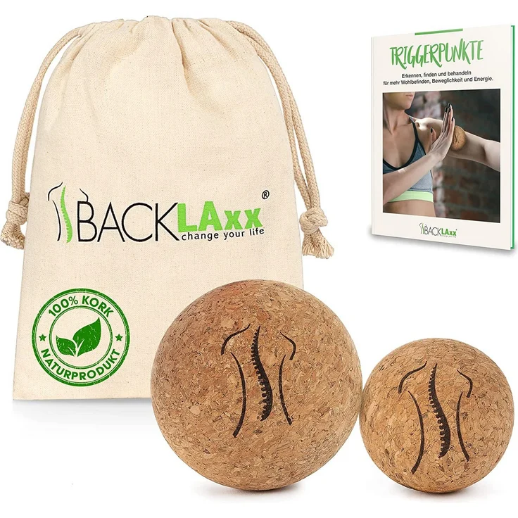 BACKLAxx® Massageball Faszienball, 2-tlg. aus Kork, antibakteriell & langlebig – Bild 1