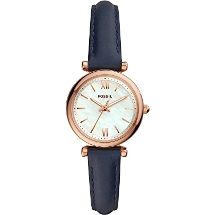 Fossil Damenuhr Carlie, Quarzwerk, 28mm Rose Gold Edelstahlgehäuse mit einem Lederarmband, ES4502