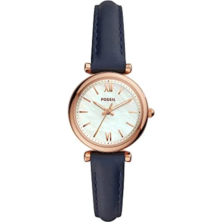 Fossil Damenuhr Carlie, Quarzwerk, 28mm Rose Gold Edelstahlgehäuse mit einem Lederarmband, ES4502 – Bild 1