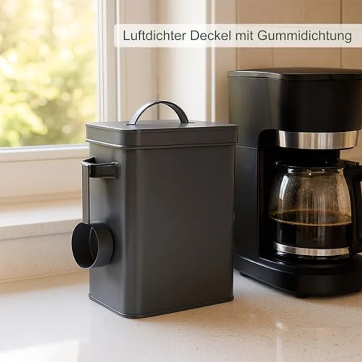 Relaxdays Metallbox 6,5 L Aufbewahrungsbox, luftdicht mit Dosierhilfe für Tierfutter & Kaffee, anthrazit – Bild 2