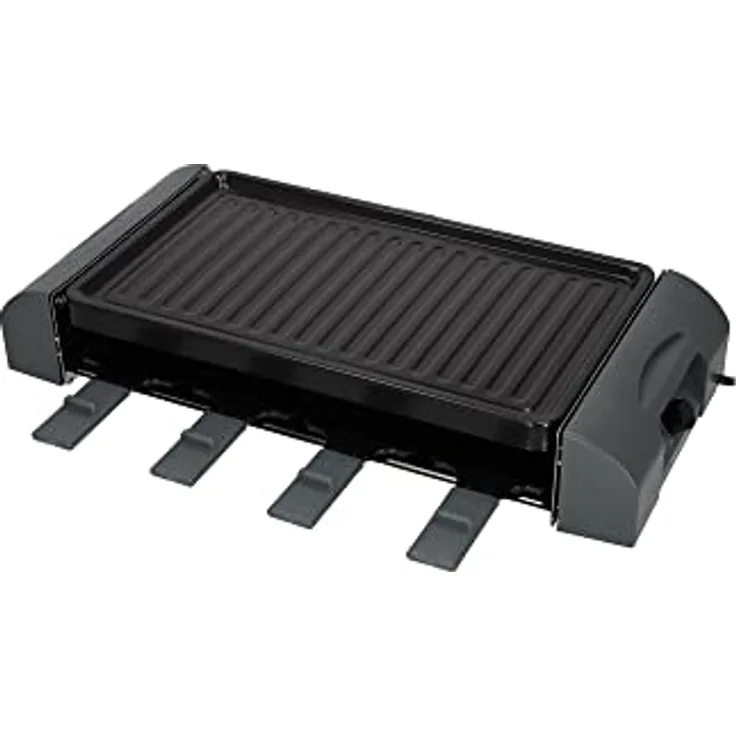 THOMSON Elektro Tischgrill, Raclette Set mit Pfännchen für bis zu 8 Personen, Elektrischer Tischgrill mit antihaftbeschichteter Grillplatte für einfachere Reinigung, 1400 Watt, anthrazit