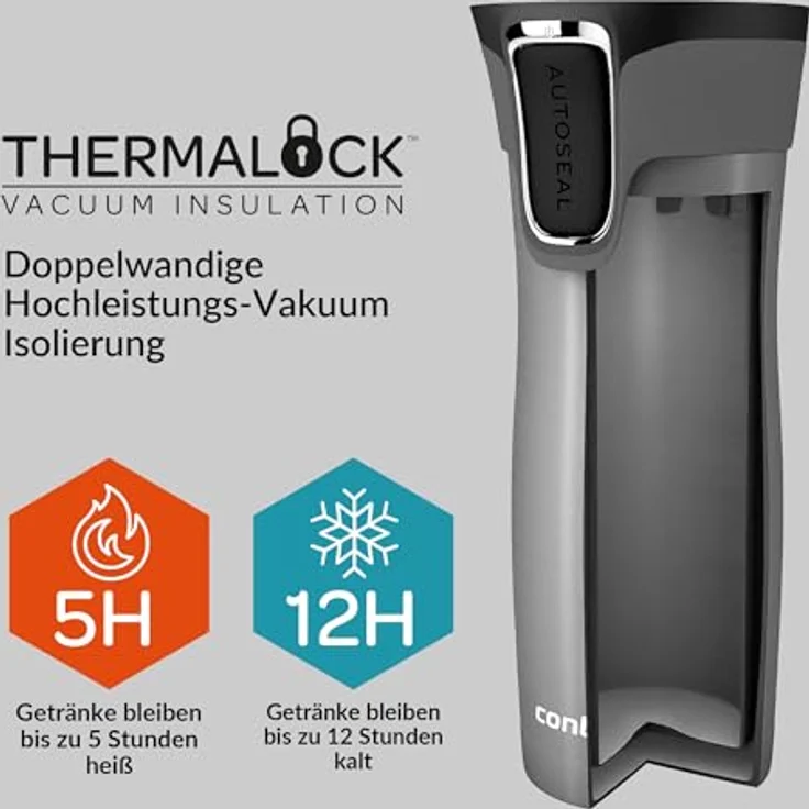 Contigo Thermobecher West Loop Autoseal, Edelstahl Isolierbecher, Kaffebecher to go, auslaufsicher, spülmaschinenfester Deckel BPA-frei, 470 ml , Latte , 470 ml – Bild 4