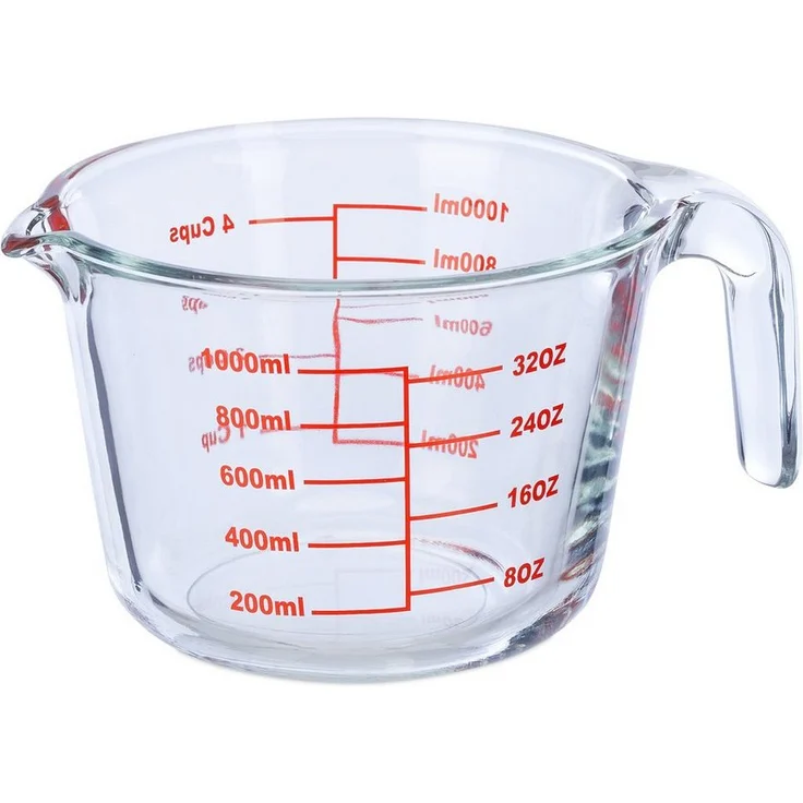 relaxdays Messbecher Messbecher Glas 1 Liter, Glas - Hitzebeständiger Maßbecher mit Milliliter-Skalierung, oz und Cups – Bild 1