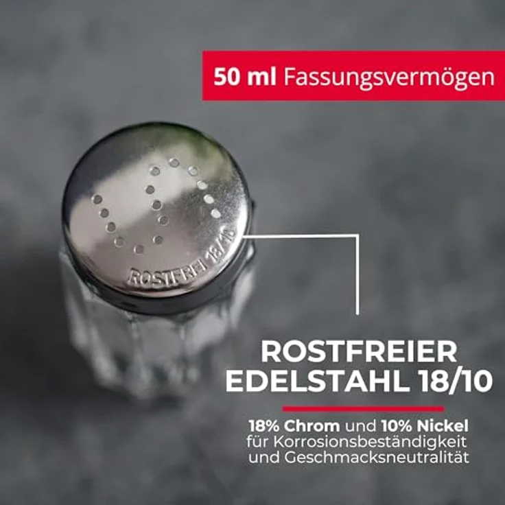 Westmark Salzstreuer, Fassungsvermögen 50 ml, Rostfreier Edelstahl-Glas, Traditionell, Silber-Transparent, 63012260 – Bild 4