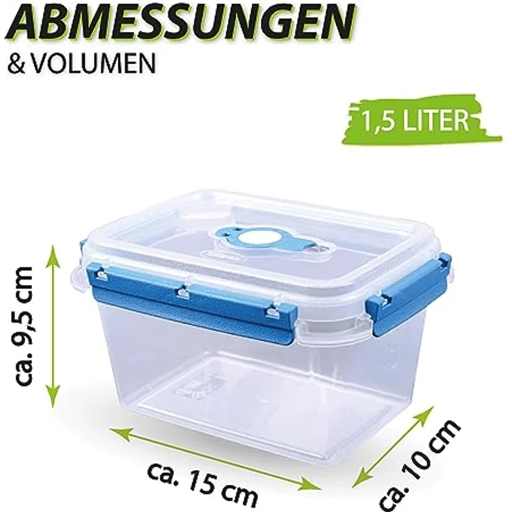 Tontarelli Vorratsdose für Lebensmittel (1500 ml) - Blau - Frischhaltedosen Lunchbox, BPA-Frei luftdicht, Aufbewahrungsbox Meal Prep Box, Schale – Bild 3