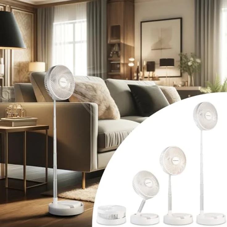 PEARL 2in1-Akku-Tisch- & Standventilator, ausziehbar bis 1 m, 3 Geschwindigkeitsstufen, 4000 mAh Akku für 8,5 Stunden Laufzeit, USB-Funktion, neigbarer Ventilatorkopf – Bild 4