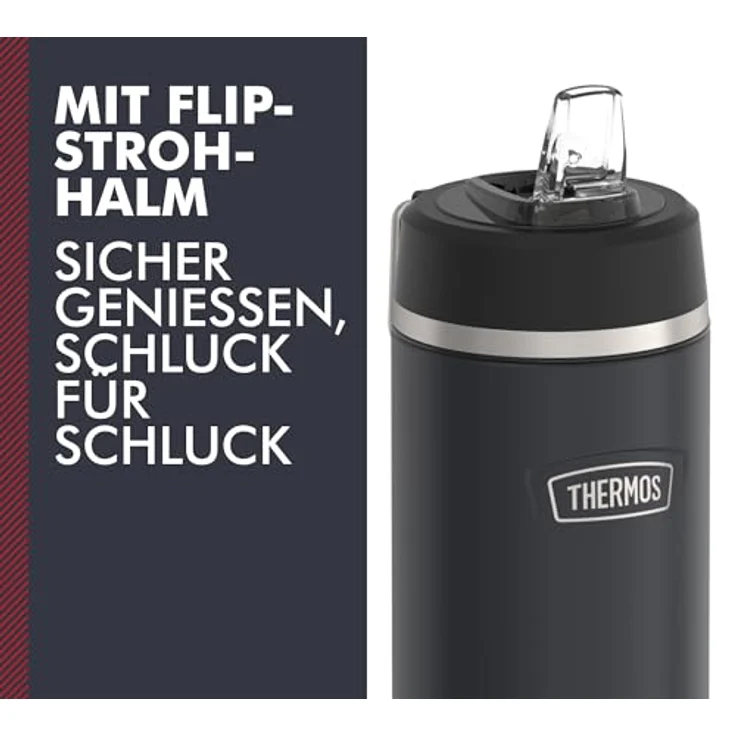 Thermos ICON Isoliertrinkflasche, 0,71l, graphite mat, schwarz, mit Strohhalm, 12h kalt, spülmaschinenfest, BPA-frei, Edelstahl – Bild 5