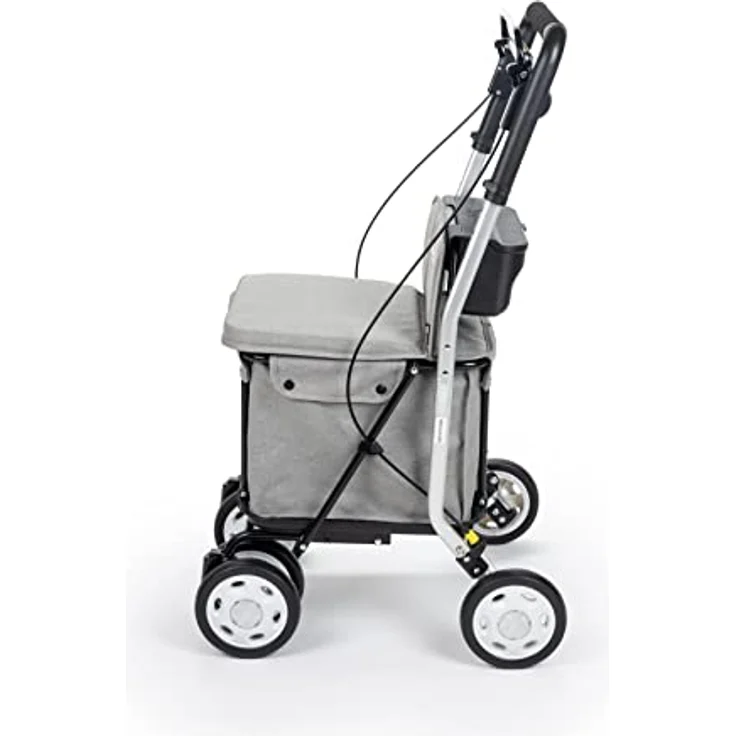 Carlett - Einkaufswagen und Gehhilfe mit Sitz für ältere Menschen - 4-rädriger Faltbarer Supermarkt-Trolley mit Abnehmbarer Einkaufstasche 29L/15kg und Ablagefach - hellgrau – Bild 3