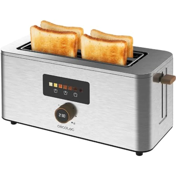 Cecotec Vertikaler Toaster Touch&Toast Extra Double, 1500 W, 4 Scheiben Brot, 3,5 cm breite Schlitze, Touchscreen und digitales Drehrad, Edelstahl-Finish – Bild 1