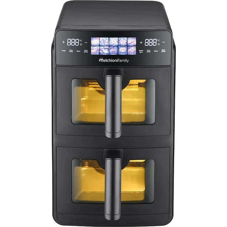 Melchioni Heißluftfritteuse Giulia, 10 Liter Doppelschublade, 2600 W mit digitalem Farbdisplay
