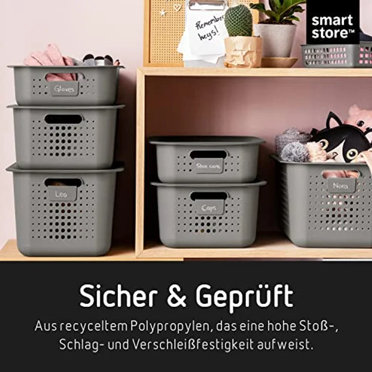 SmartStore 6L Aufbewahrungskorb aus recyceltem Plastik, stapelbar, mit Griffen, Weiß, L37 x B28 x H10 cm, BPA-frei, 10 Jahre Garantie – Bild 5