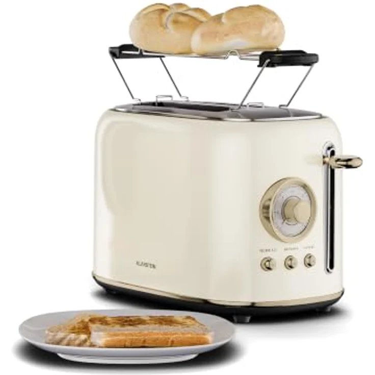 Klarstein Victoria Toaster, Retro-Toaster für 2 Scheiben, 800 W, 7 Bräunungsstufen, Auftau- und Aufwärmfunktion, Brötchenhalter, Krümelblech – Bild 1
