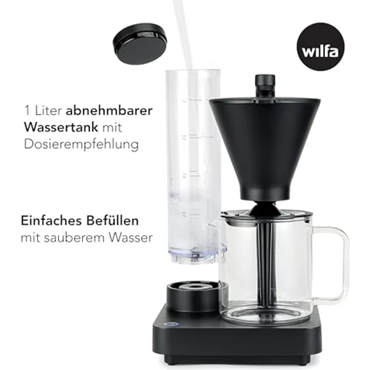 Wilfa PERFORMANCE COMPACT Filterkaffeemaschine - 1600W – 1L Wassertank - doppelwandiger Filterhalter - anpassbare Durchlaufgeschwindigkeit - Warmhaltefunktion - Tropfstopp & Auto-Abschaltung (schwarz) – Bild 4