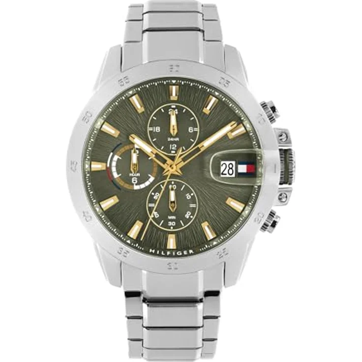 Tommy Hilfiger Herren-Dual-Time Uhr 43mm mit olivgrünem Zifferblatt, silbernem Edelstahlarmband und 5 ATM Wasserdichtigkeit - 1792197 – Bild 1