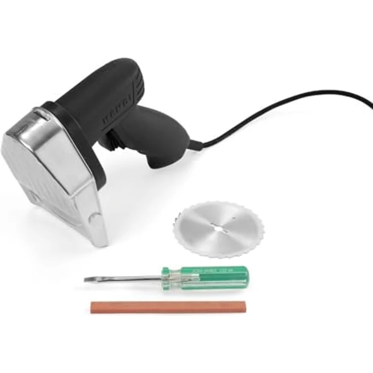 HENDI Dönermesser, Elektrisches, Kebabschneider, Inklusive 2 Messer ø100 mm, 1 glattes Messer und 1 gezahntes Messer, Schnittstärke von 0, 8 mm, Gewicht: 1kg, 230V, 80W, 194x113x(H)173mm, Edelstahl – Bild 3