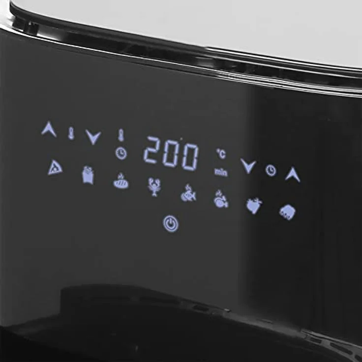 Emerio AF-126323 Heißluftfritteuse, ohne Fett, 1450 Watt, LED-Display, Touch, 8 Kochprogramme, 5 Liter, silber, schwarz – Bild 4