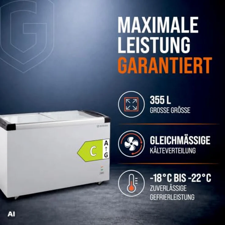 GASTROHERO Tiefkühltruhe 450, 355 Liter mit Glasschiebedeckel, 4 Rollen, abschließbar, -18 °C bis -22 °C – Bild 2