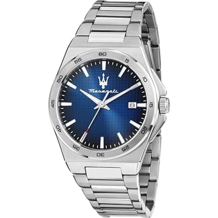 Maserati Speed Slim Herrenuhr, Analog, 40 mm, Zeit- und Datumsanzeige, Silber/Dunkelblau, Wasserdicht bis 5 ATM